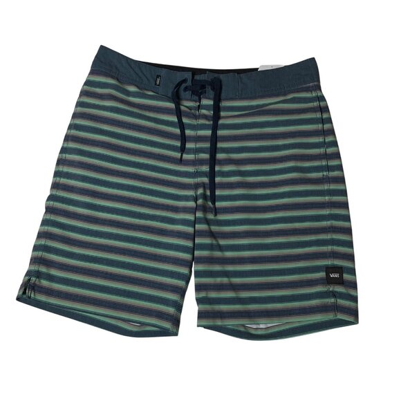 Vans Men's Boardshorts Size 30 Striped Teal & Navy Polyester‎ Blend Swim short - Picture 1 of 8